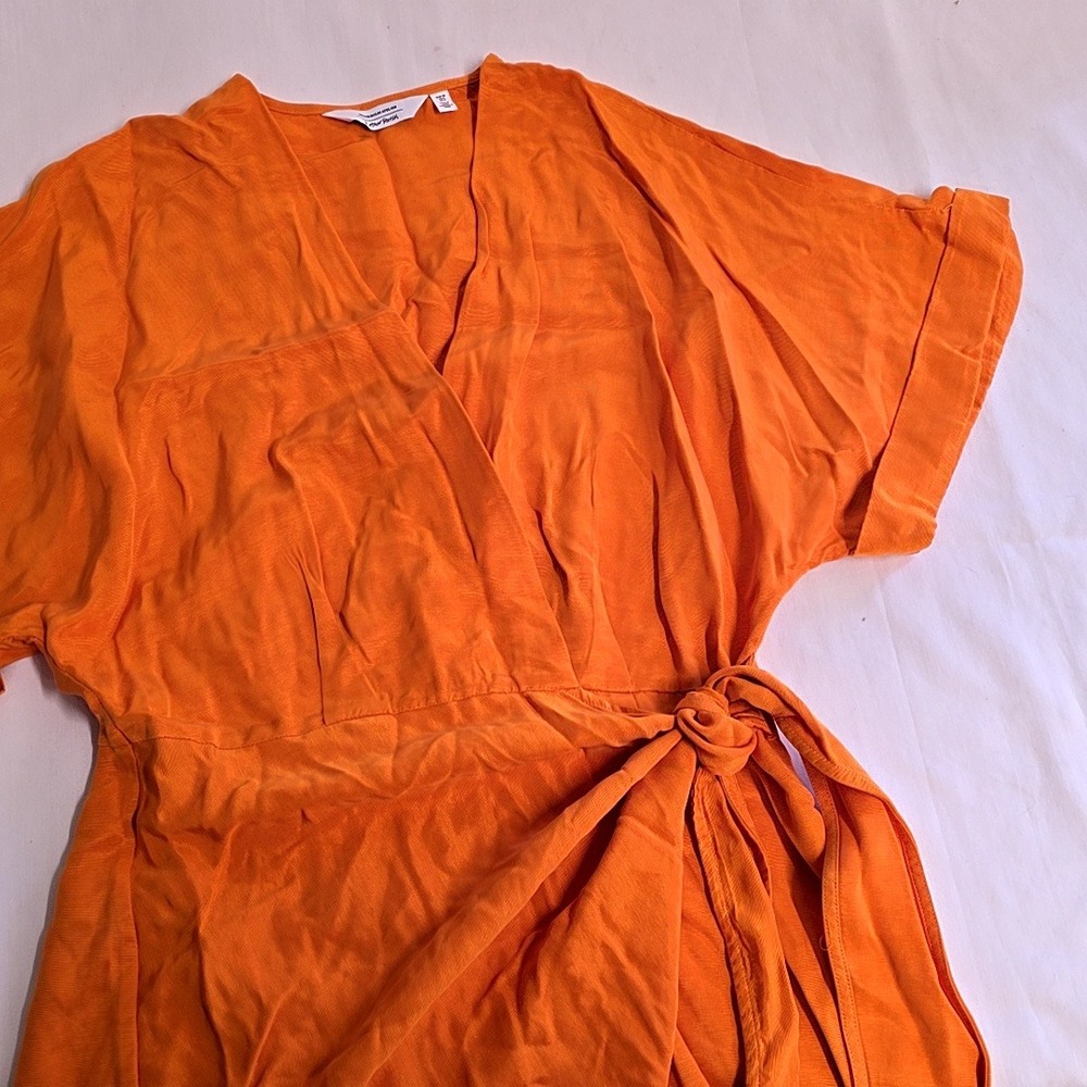 & Other Stories Wrap Dress Womens 6 Orange Mini Short Sleeve V-Neck